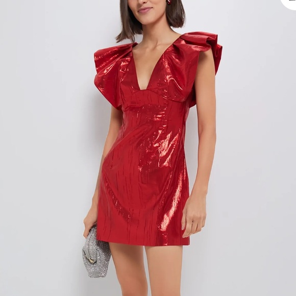 HYACINTH HOUSE Red Metallic Plisse Tanya Mini Dress Tuckernuck - Picture 4 of 5